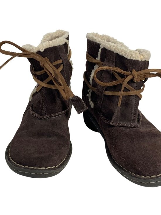 WHITE MOUNTAIN Brown Suede Shearling Lined Moccasins Ankle Boots Women 7M - Picture 1 of 9